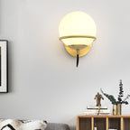 Single Wall Mounted Spherical Wall Light Contemporary Matte White Glass Brass Wall Light Fixture
