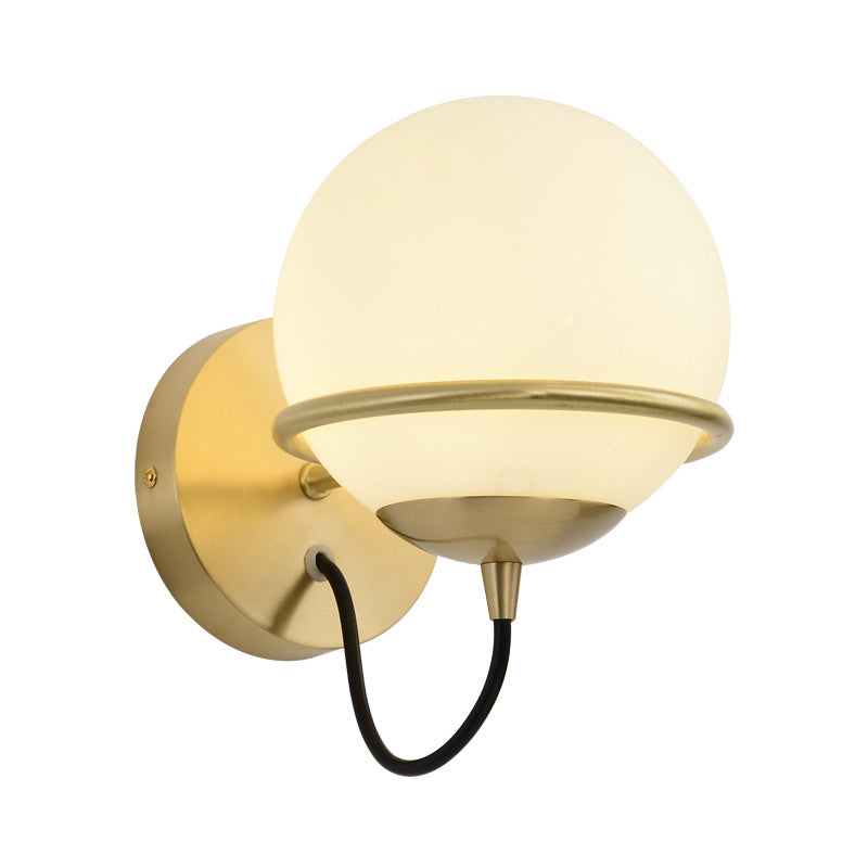 Single Wall Mounted Spherical Wall Light Contemporary Matte White Glass Brass Wall Light Fixture