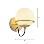 Single Wall Mounted Spherical Wall Light Contemporary Matte White Glass Brass Wall Light Fixture