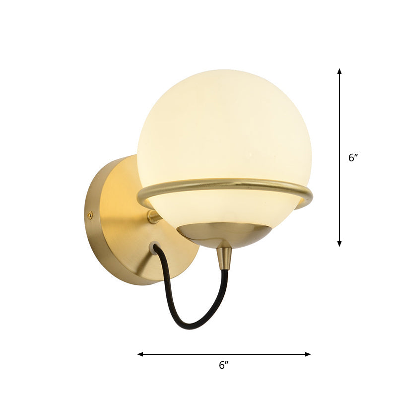 Single Wall Mounted Spherical Wall Light Contemporary Matte White Glass Brass Wall Light Fixture