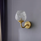 Grid Brandy Glass Wall Lamp Contemporary Single Brass Wall Mounted Light with Curved Arm