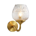 Grid Brandy Glass Wall Lamp Contemporary Single Brass Wall Mounted Light with Curved Arm
