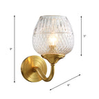 Grid Brandy Glass Wall Lamp Contemporary Single Brass Wall Mounted Light with Curved Arm