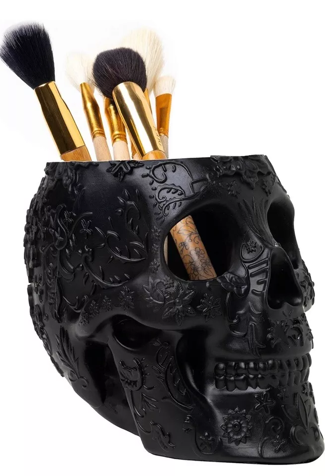 Black Skull Makeup Brush Holder