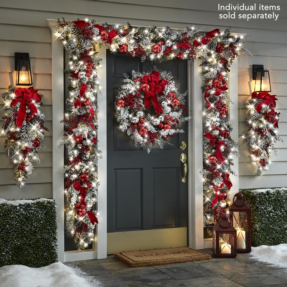 Cordless Prelit Holiday Trim | LED Lights, Auto-Timer & Premium Red/White Decor