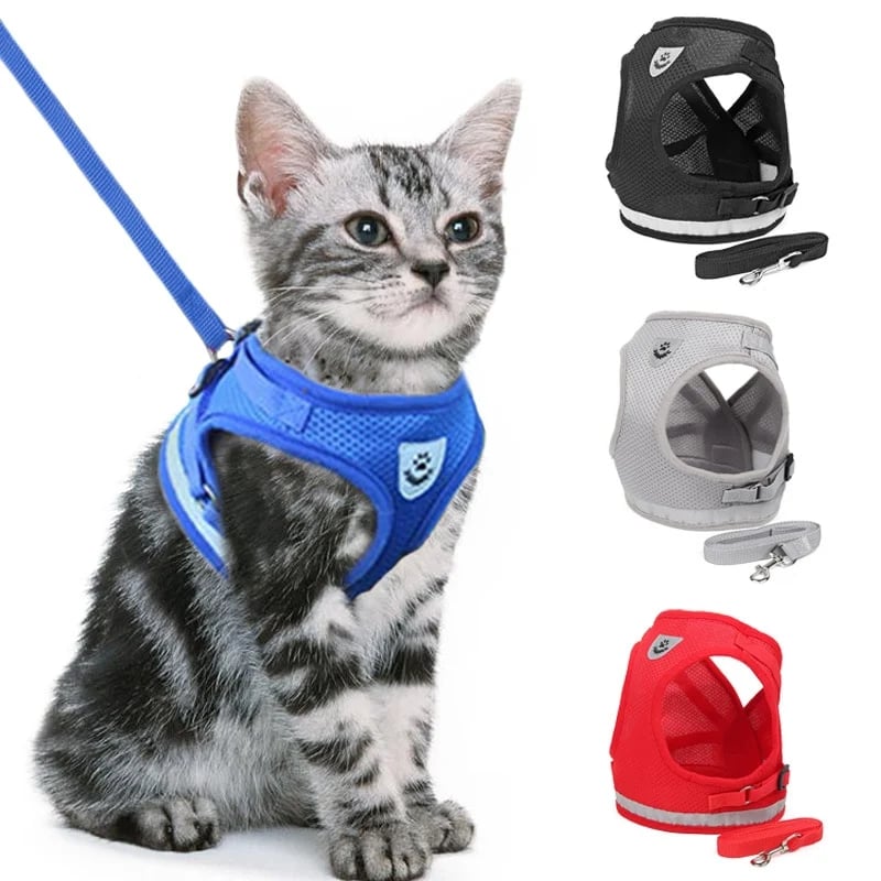 Reflective Cat Harness and Leash Set with Adjustable Straps for Safe Night Adventures – Comfortable Fit for Cats and Kittens