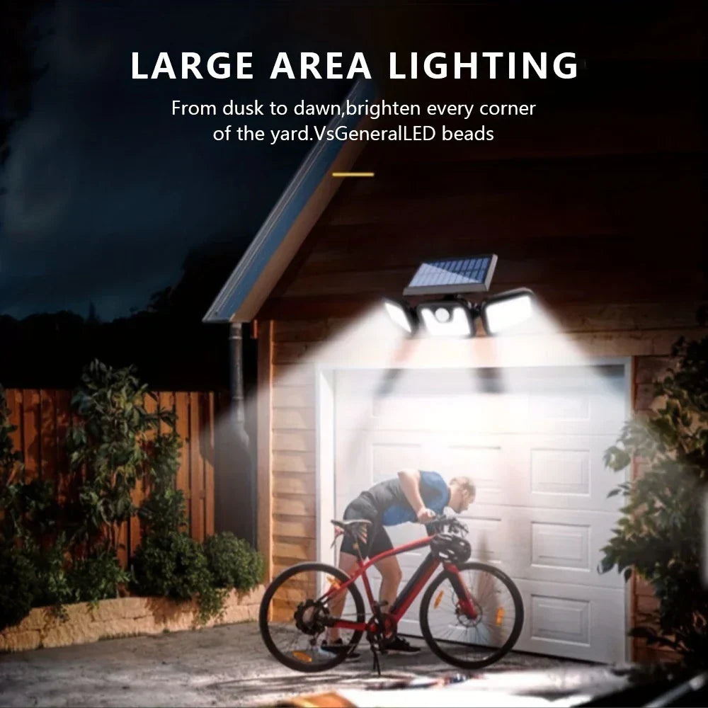 Solar LED Floodlight with Motion Sensor – 3-Head Outdoor Security Lighting for Garden, Driveway & Garage