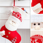 Large Red White Knitted Christmas Stocking