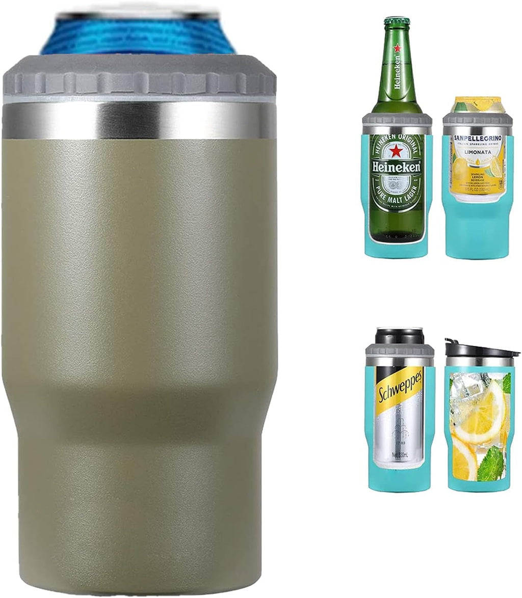 4 in 1 stainless steel can/bottle insulator, 14Oz two-way lid SUS insulated can cooler, beer bottle holder (Black)
