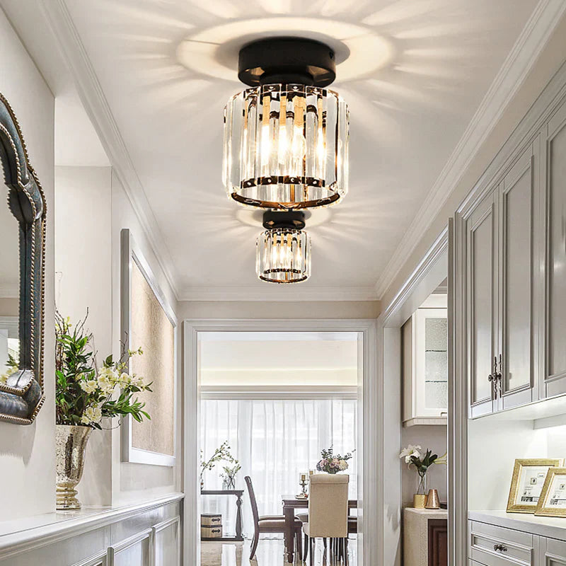 Modern Crystal Ceiling Light with Gold and Black Accents – Stylish Lighting for Your Home
