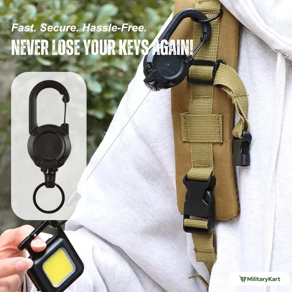 Heavy-Duty Tactical Retractable Keychain – Multi-Use Outdoor Carabiner Tool