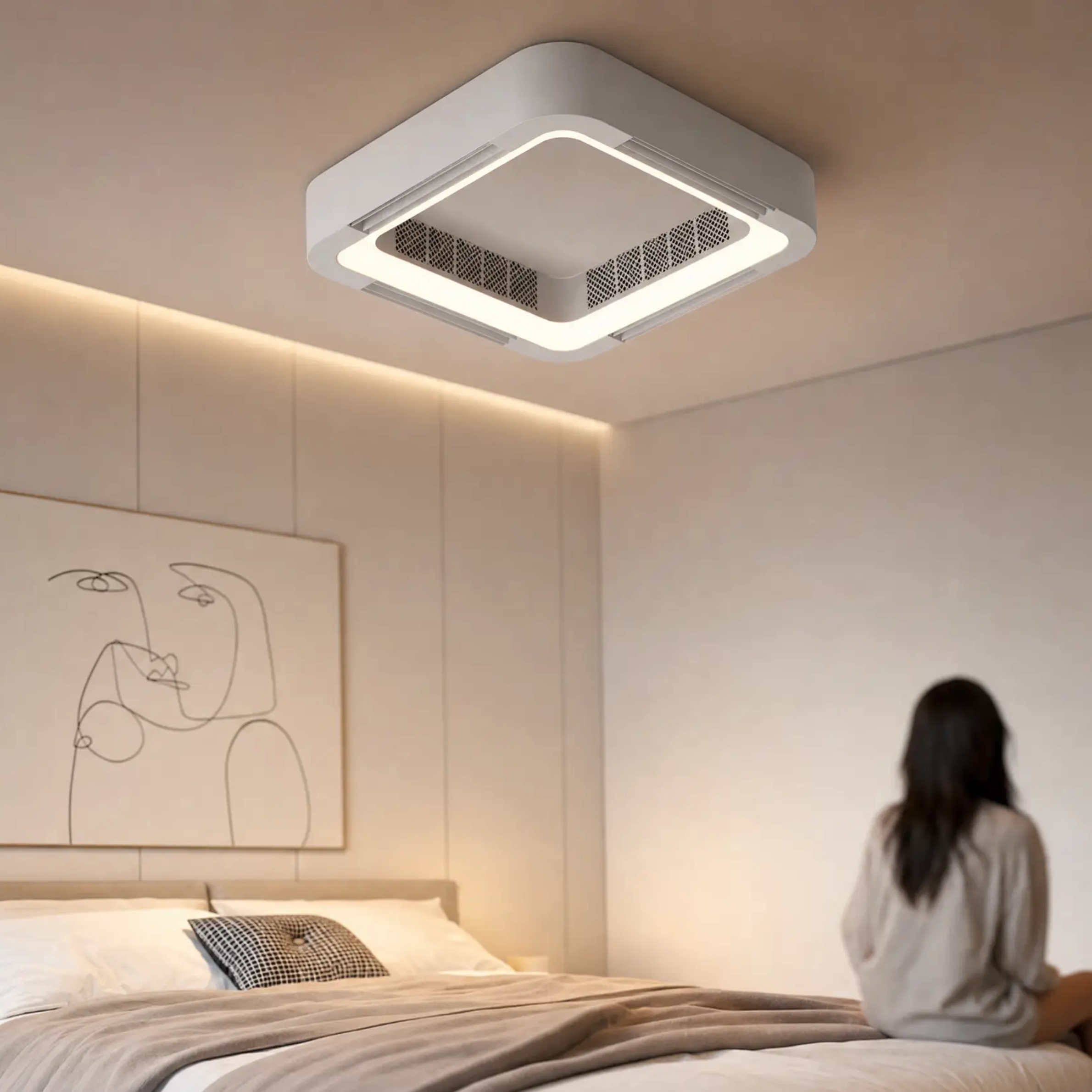 Modern Blade-less Ceiling Fan with LED Lighting and Chandelier