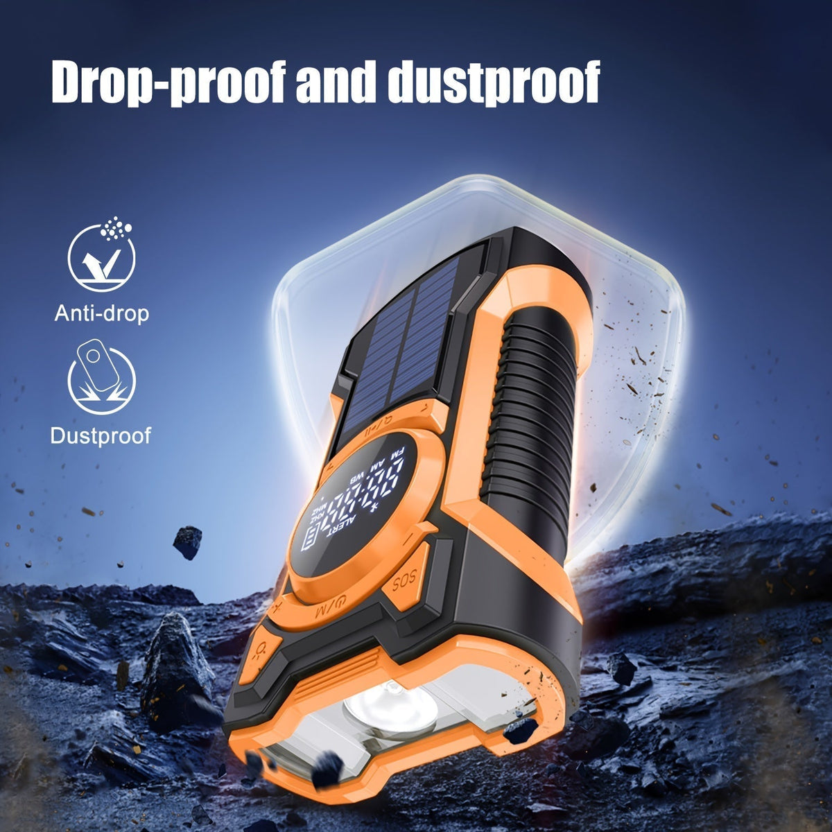 All-in-One Emergency Radio with Hand Crank, Solar Panel, Flashlight & USB Charger – Ideal for Camping and Outdoor Activities