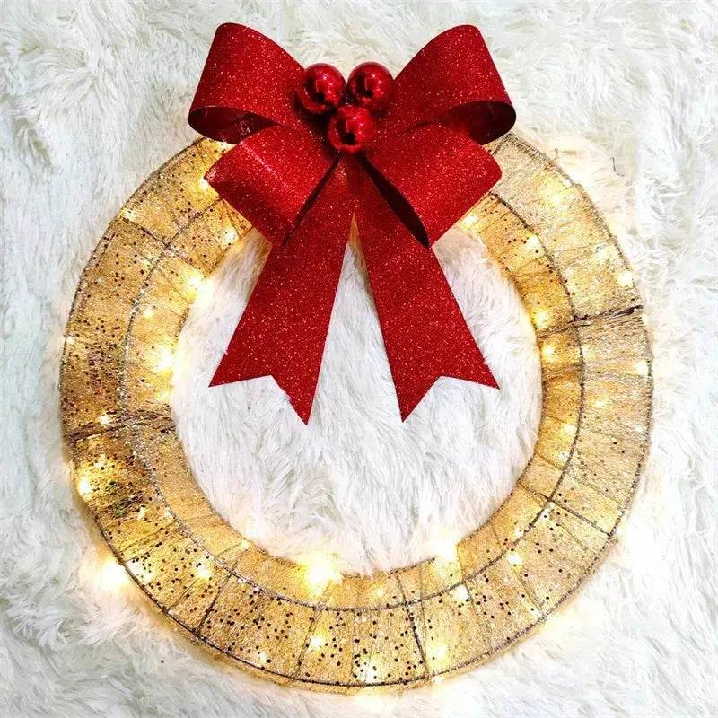 Front Door Wreath Bowknot Luminous LED Light Christmas Garland