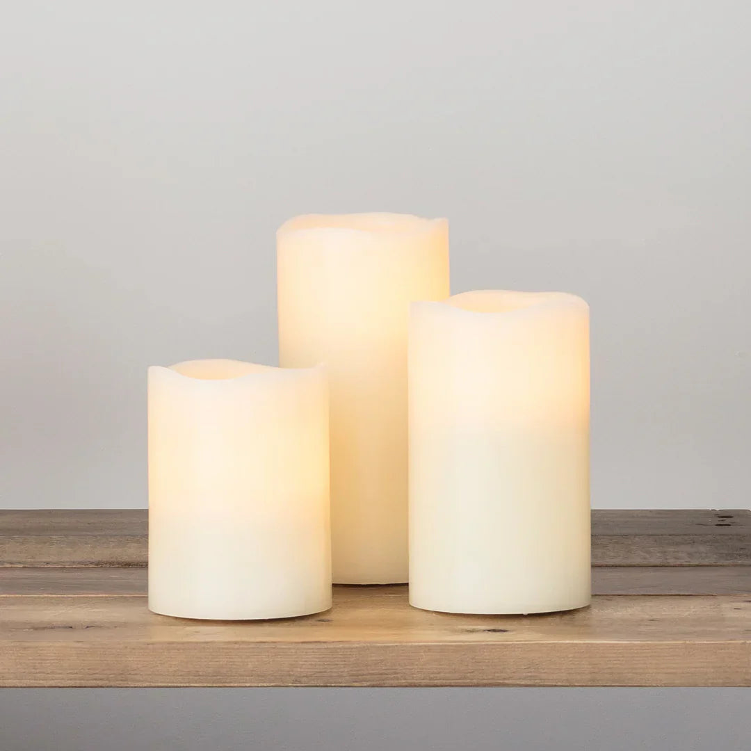 Set with 3 tall flameless wax LED candles