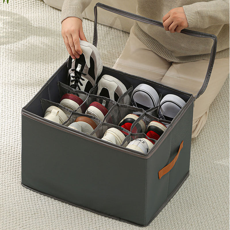 Collapsible Shoe Organizer Box with Transparent Cover and Adjustable Dividers