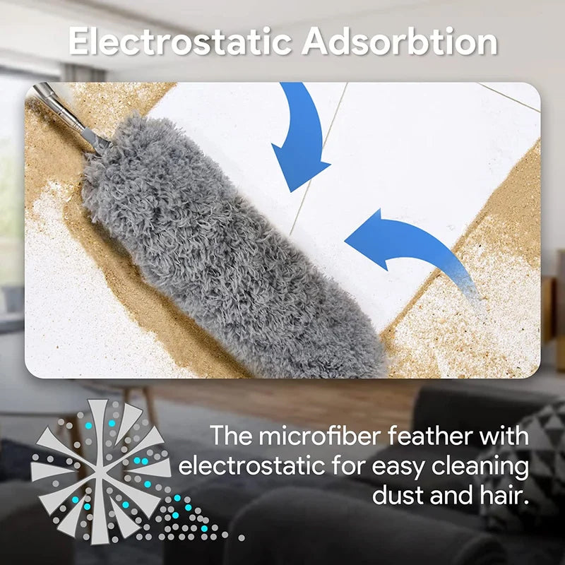 Extendable washable curved microfiber duster