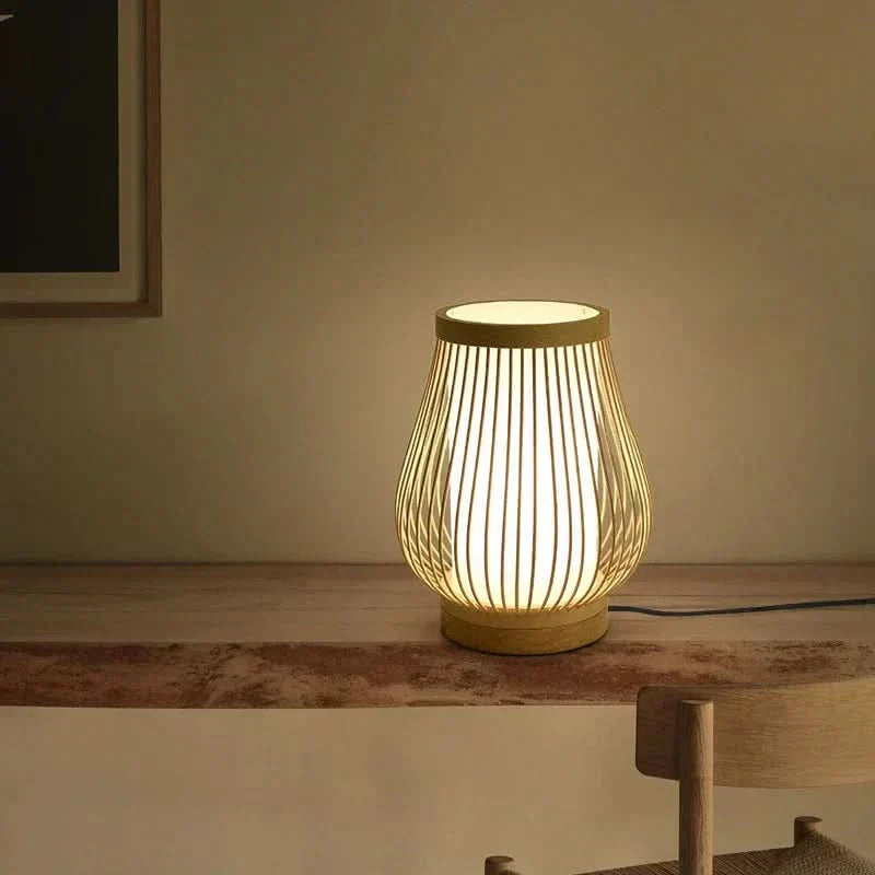 Japanese Bamboo Table Lamp with Warm Light