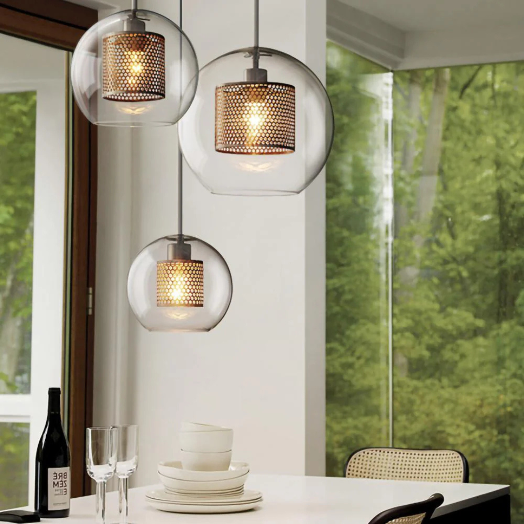 Design Pendant Lamp Dining Table Made of Glass