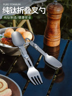 Titanium Camping Cutlery Set - Foldable Spoon, Fork, Chopsticks & Bowl for Travel