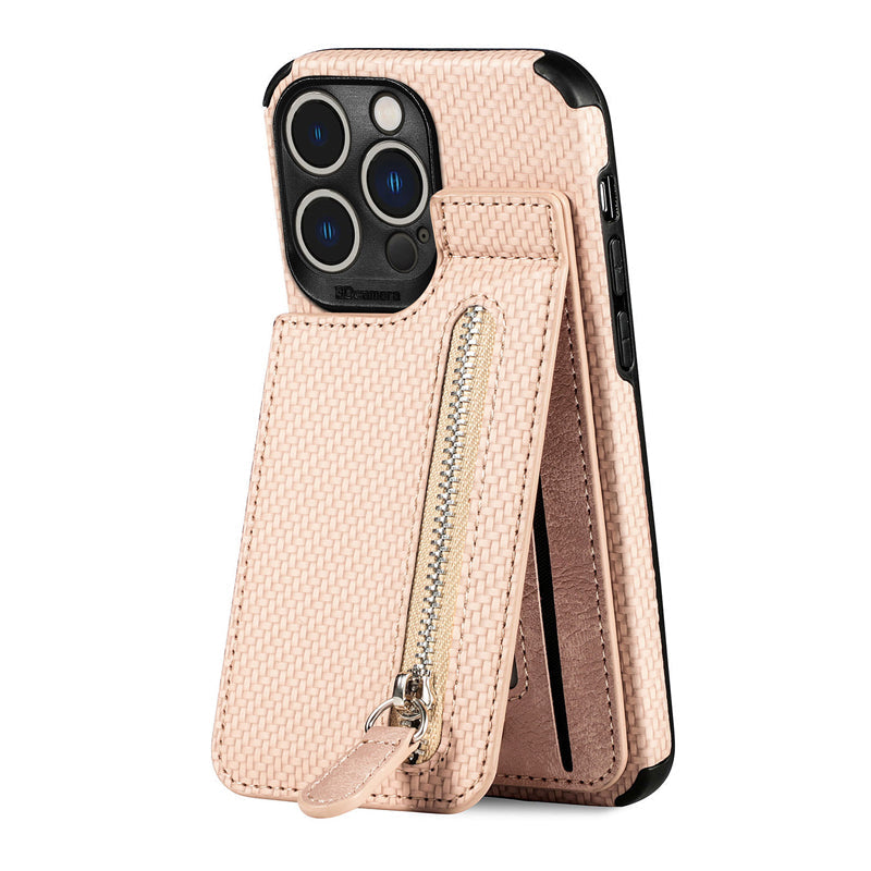 Magnetic zipper wallet case with credit card holder