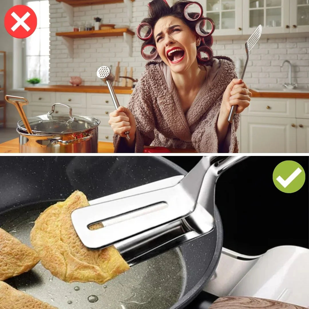 Double-sided stainless steel turner with non-slip handle – Ideal for grilling and frying