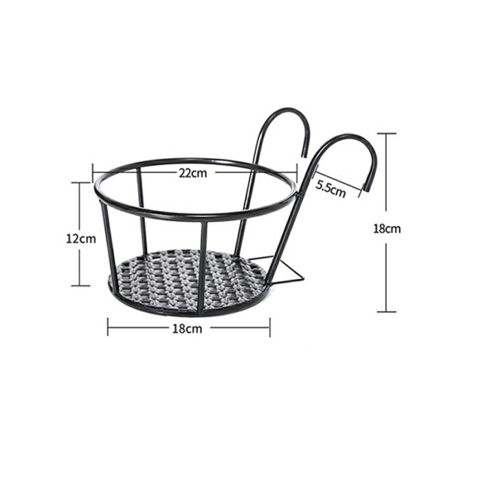 Hanging Plant Basket made of Metal – Balcony Planter Pot with Hook for Garden and Terrace
