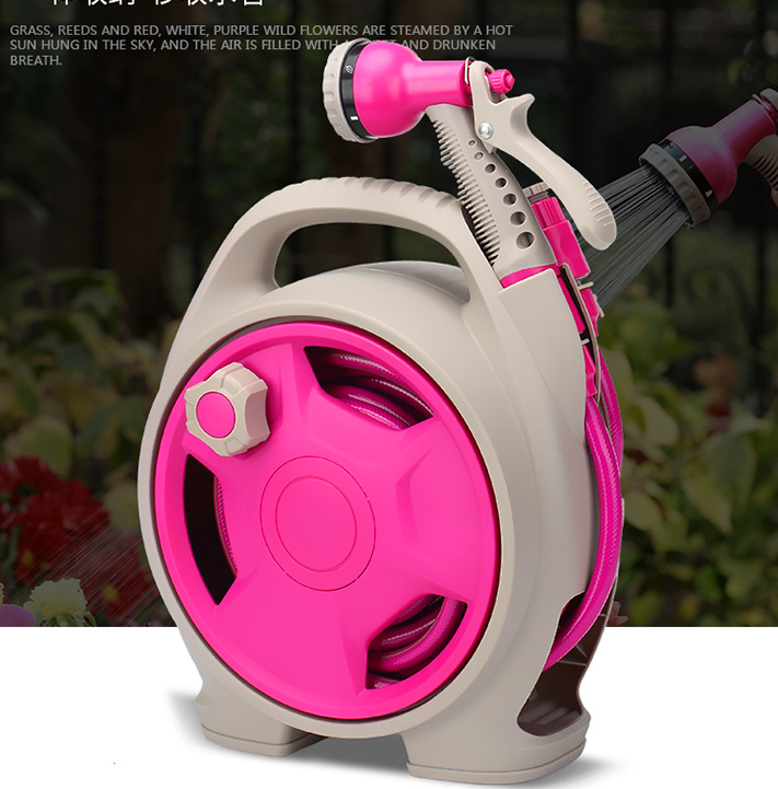 Practical hose reel with spray nozzle – Compact garden hose cart for easy watering