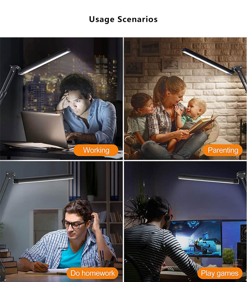 LED Foldable Long Arm Clip Eye Protection USB Reading Table Lamp