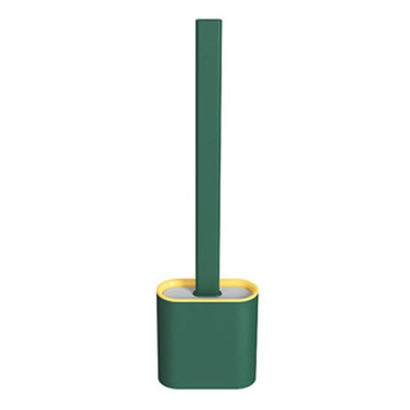 Silicone Bathroom Toilet Brush and Holder Set, with Non-Slip Long Plastic Handle, Bendable Brush Head and Wall-Mounted Design