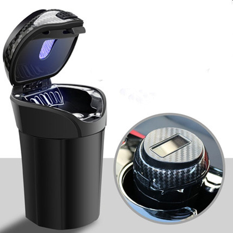 Detachable Stainless Steel Car Ashtray with Lid and LED Light, Powered