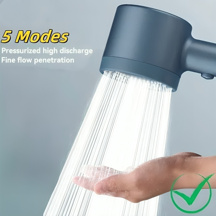 Handheld High-Pressure Showerhead with 5 Spray Modes and One-Button Water Stop