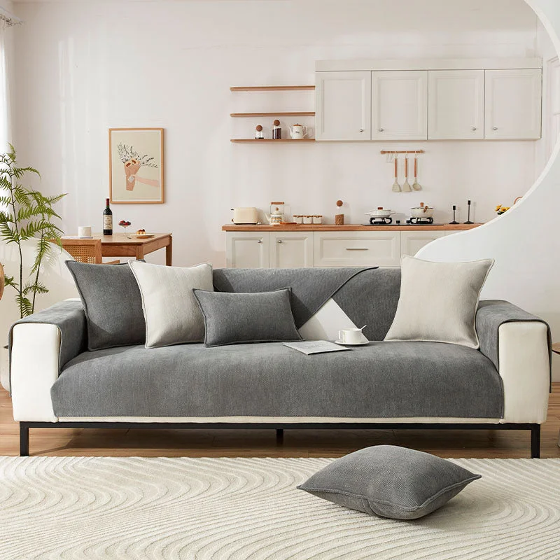 Wavy Check Chenille Fabric Furniture Protector Sofa Cover