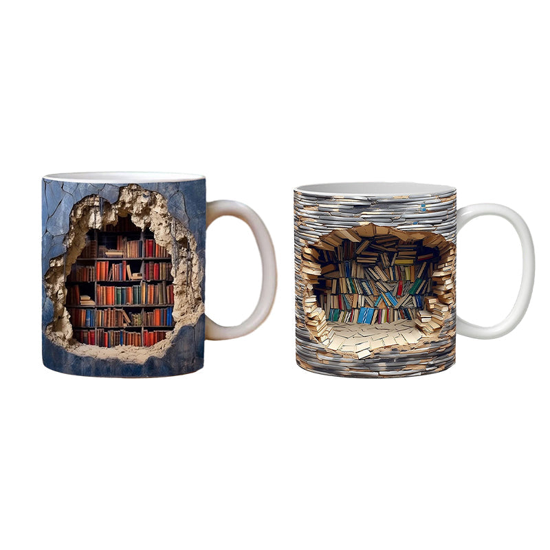 3D bookshelf mug