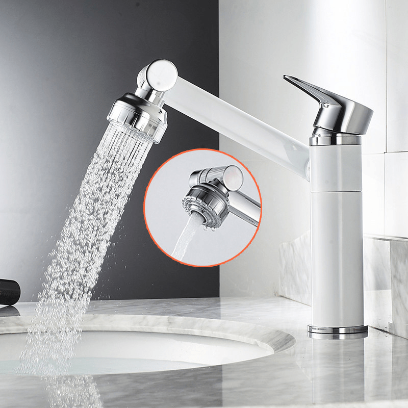 Flexible 360° tap with spray function for washbasins