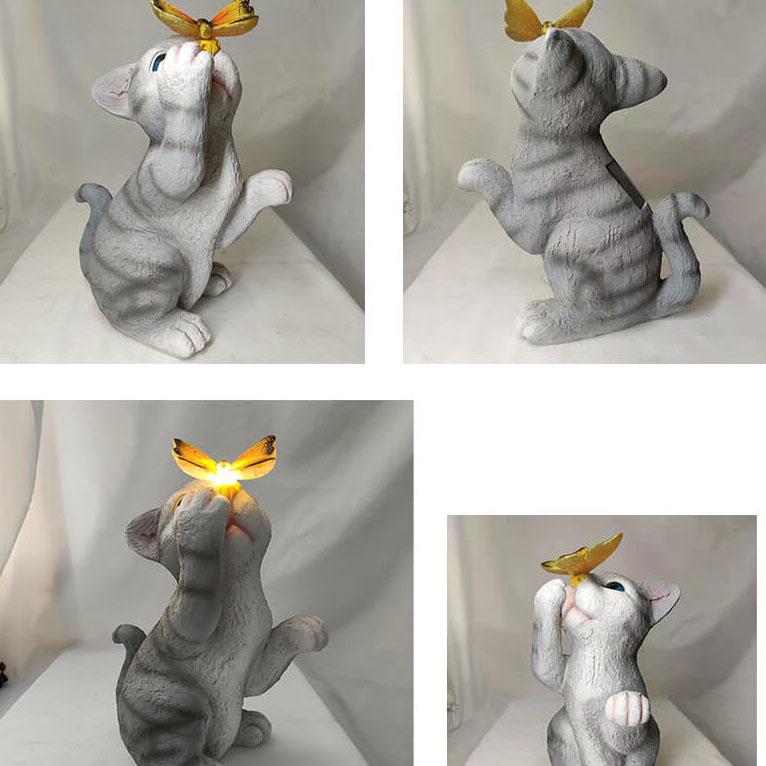 SolarPurr Garden Light | LED Cat Figure with Butterfly | Solar Powered | Weatherproof | Outdoor Decoration