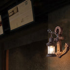 Rustic Wood Anchor Wall Lamp with Lantern