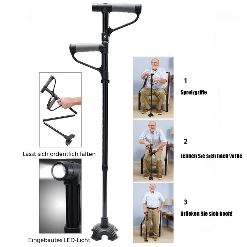 Non-slip collapsible walking cane with LED light