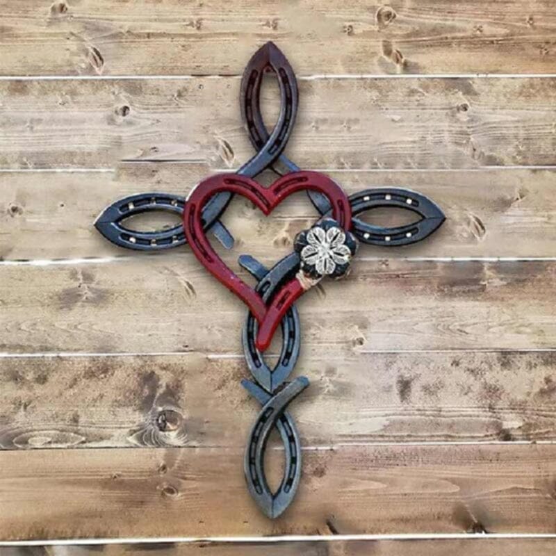 Natural Horseshoe Cross with Heart