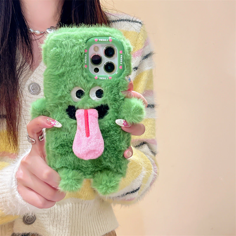 Funny Tongue Sticking Out Plush Phone Case For iPhone