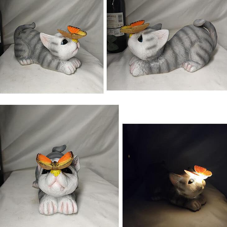 SolarPurr Garden Light | LED Cat Figure with Butterfly | Solar Powered | Weatherproof | Outdoor Decoration