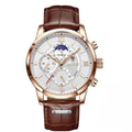 Men’s Stainless Steel Leather Strap Watch with Date
