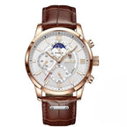 Men’s Stainless Steel Leather Strap Watch with Date