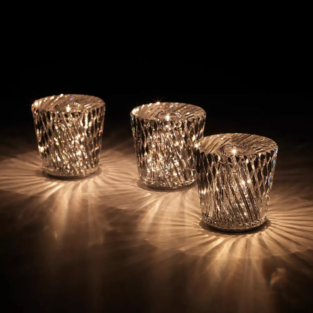 Wireless Rechargeable Crystal Table Lamp with Reflective Light Effect