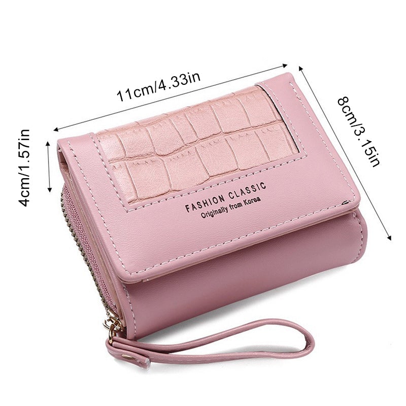 Large Capacity Multi-Card Zipper Tri-Fold Coin Purse
