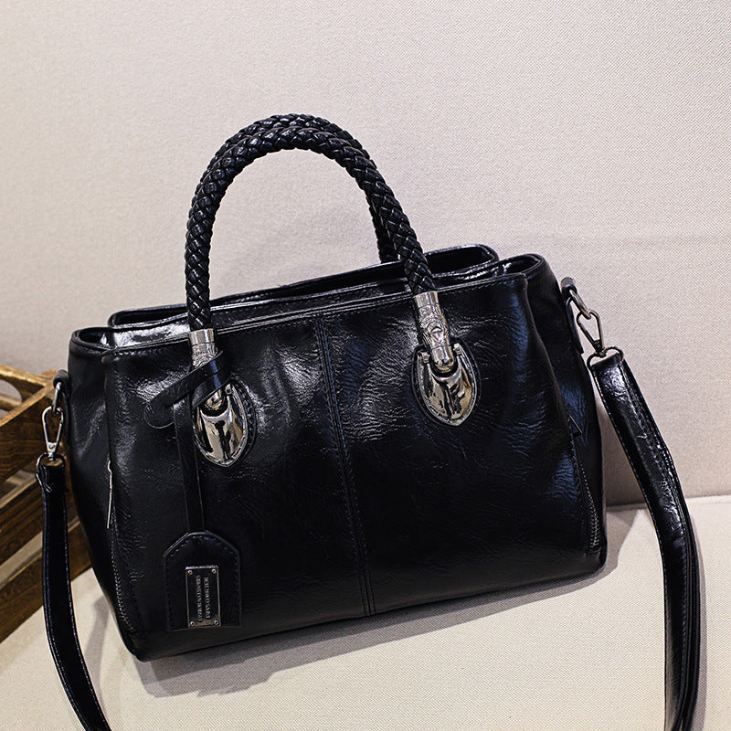 New handbags made of oil wax leather Boston, large tote bag made of soft leather