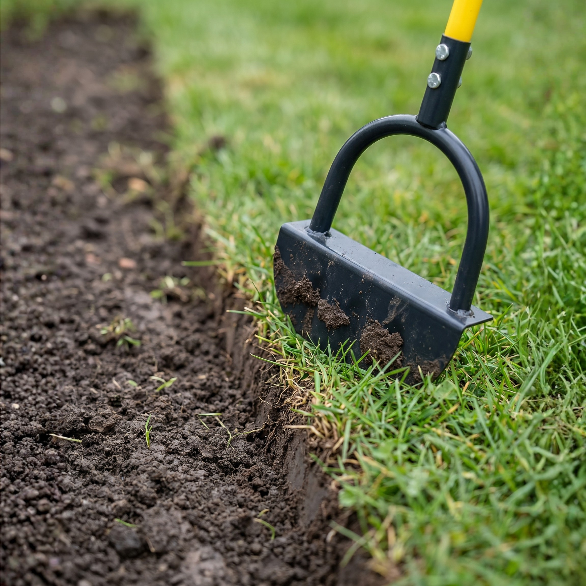 Manual Lawn Edger with Crescent Serrated Blade and Built-In Footrest for Beds