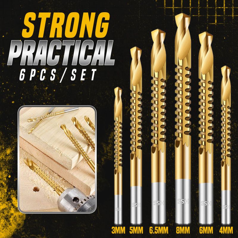Titanium-coated high-speed steel bits with tags (6 pcs.)