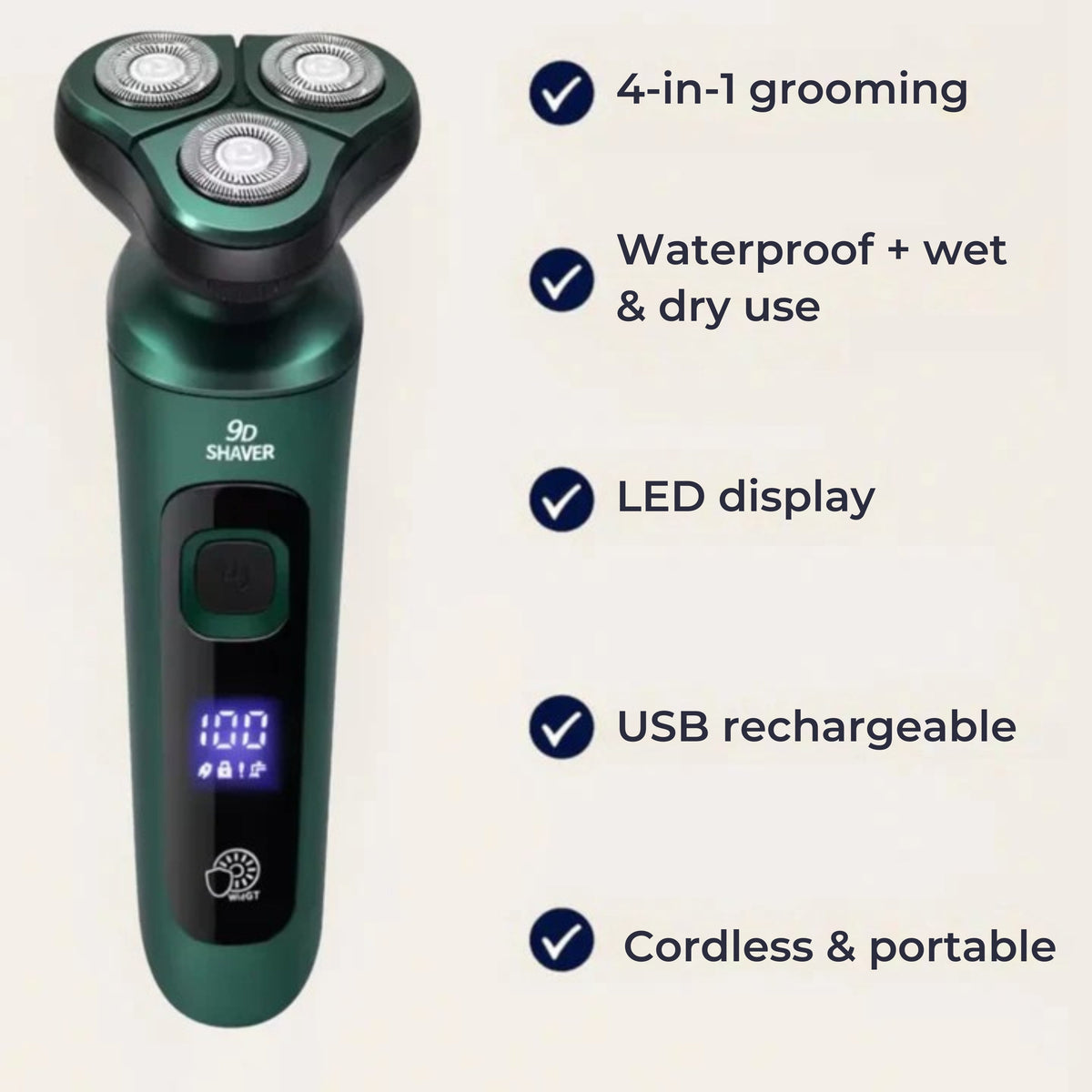 4-in-1 Grooming – Waterproof – LED Display – USB Rechargeable – Wet and Dry Shaving