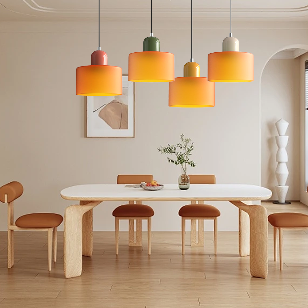 Glass light in subtle colors of the kitchen